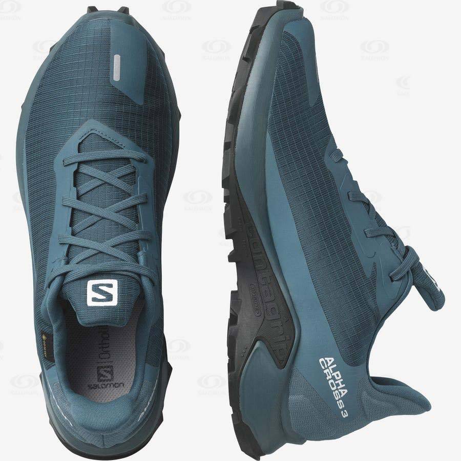 Salomon ALPHACROSS 3 GORE-TEX Men's Waterproof Shoes Blue | AU-S1877