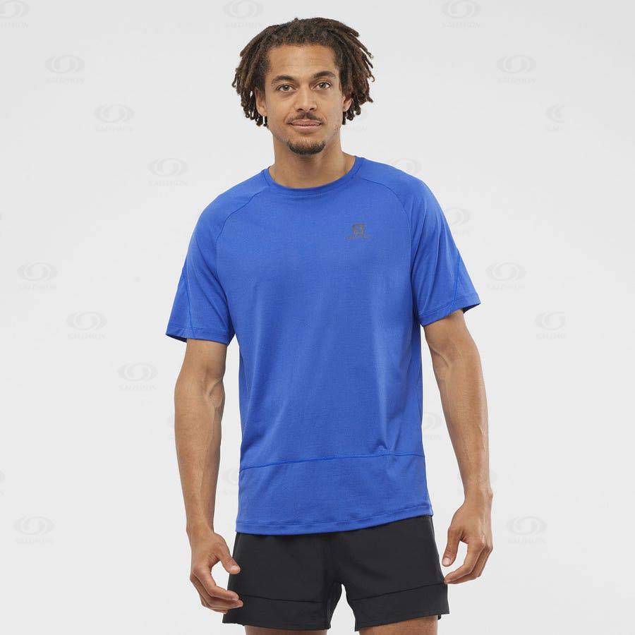 Salomon CROSS RUN Men's T Shirts Blue | AU-L1256