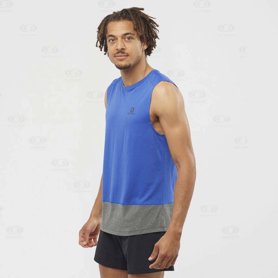 Salomon CROSS RUN Men's T Shirts Blue | AU-N2156