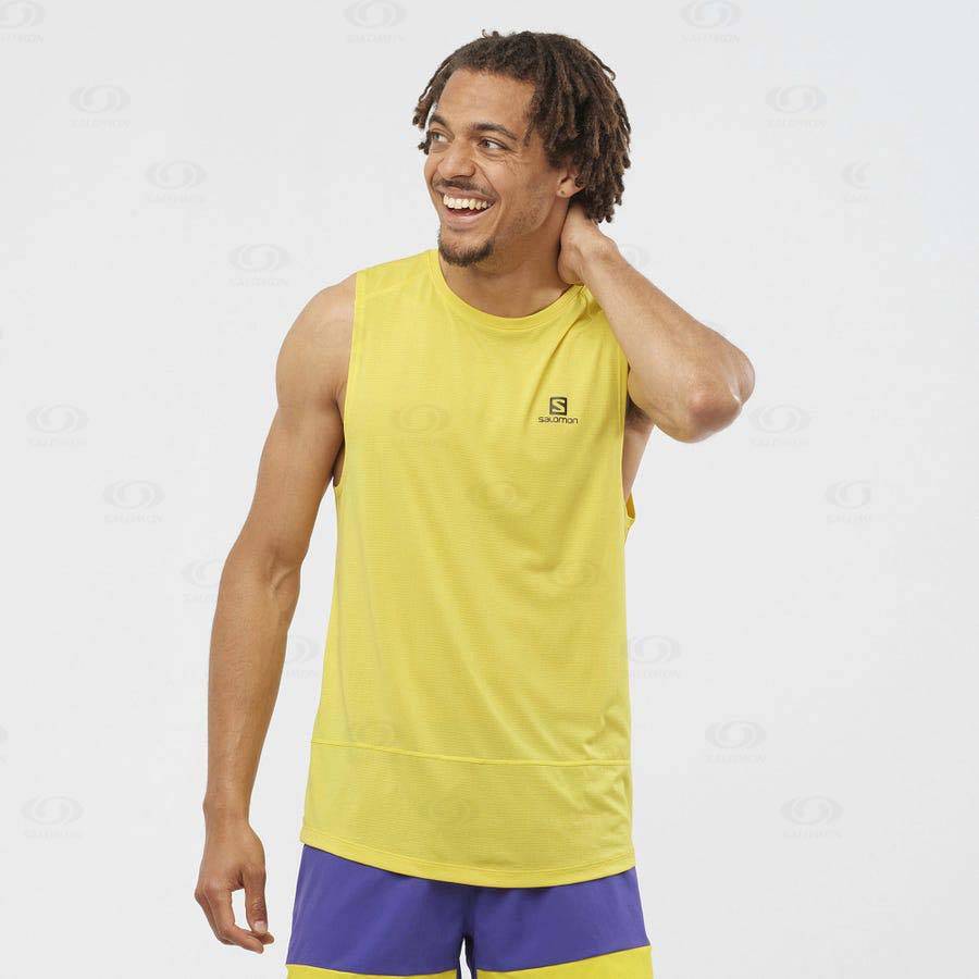 Salomon CROSS RUN Men's T Shirts Yellow | AU-L2194