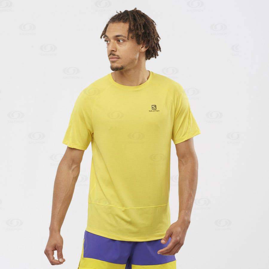 Salomon CROSS RUN Men's T Shirts Yellow | AU-O1588