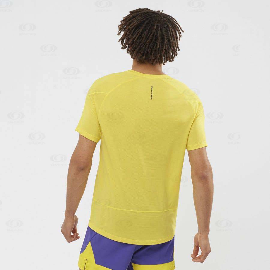 Salomon CROSS RUN Men's T Shirts Yellow | AU-O1588