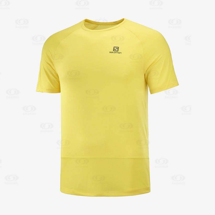 Salomon CROSS RUN Men\'s T Shirts Yellow | AU-O1588