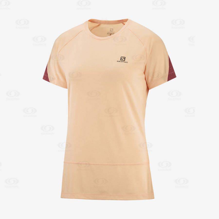 Salomon CROSS RUN Women\'s T Shirts Beige | AU-M1916