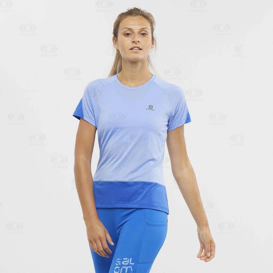 Salomon CROSS RUN Women's T Shirts Blue | AU-N2576