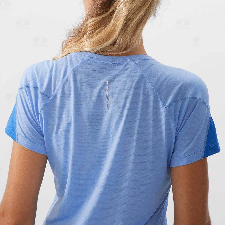 Salomon CROSS RUN Women's T Shirts Blue | AU-N2576