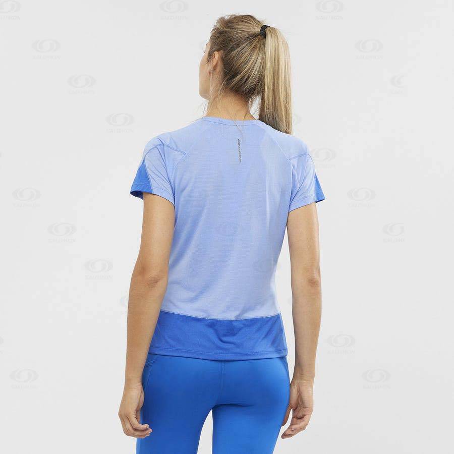 Salomon CROSS RUN Women's T Shirts Blue | AU-N2576