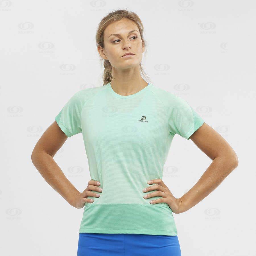 Salomon CROSS RUN Women's T Shirts Green | AU-O1385