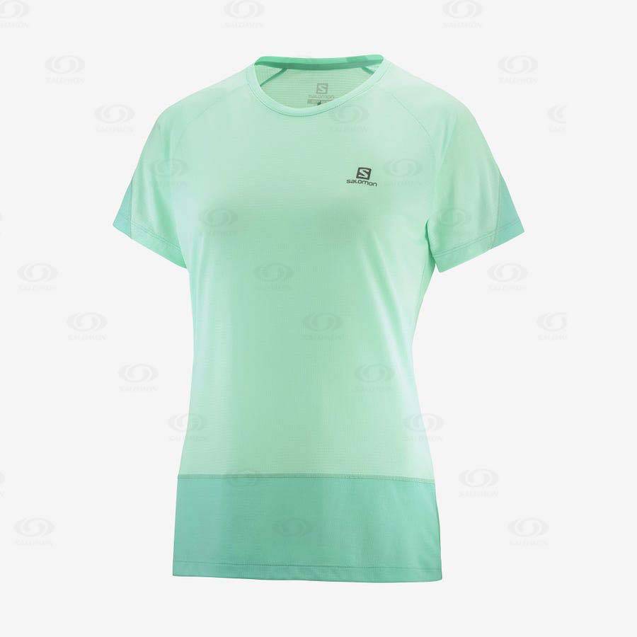 Salomon CROSS RUN Women\'s T Shirts Green | AU-O1385