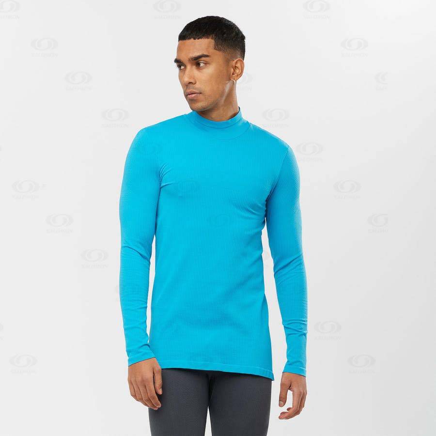 Salomon ESSENTIAL SEAMLESS Men's T Shirts Blue | AU-M1895