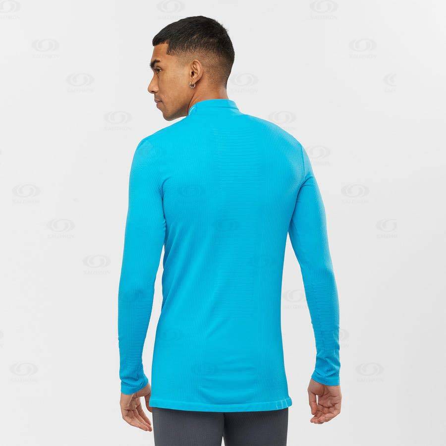 Salomon ESSENTIAL SEAMLESS Men's T Shirts Blue | AU-M1895