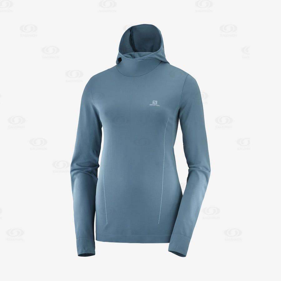 Salomon ESSENTIAL SEAMLESS Women\'s Hoodie Navy | AU-W1540