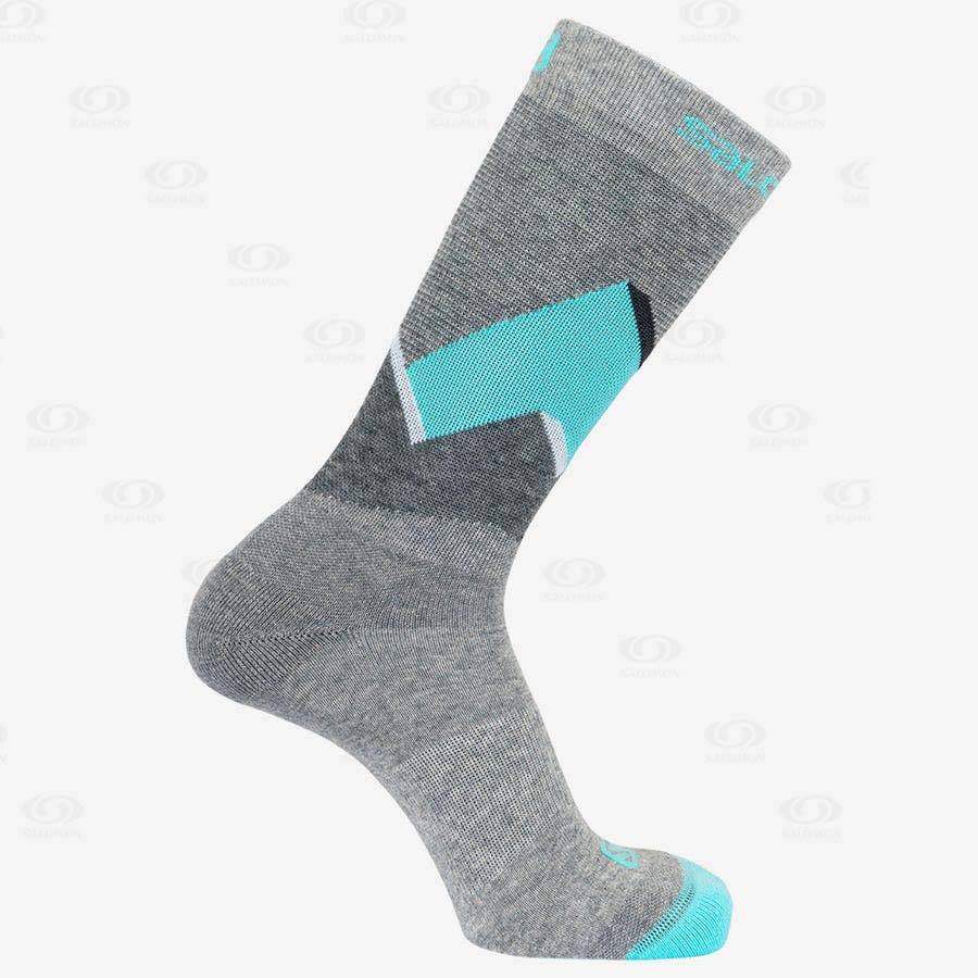 Salomon OUTLINE CREW 2-PACK Men's Socks Grey / Turquoise | AU-O2405