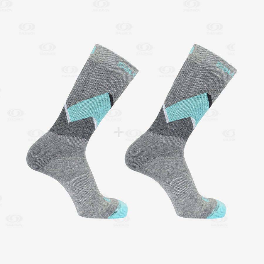 Salomon OUTLINE CREW 2-PACK Men's Socks Grey / Turquoise | AU-O2405