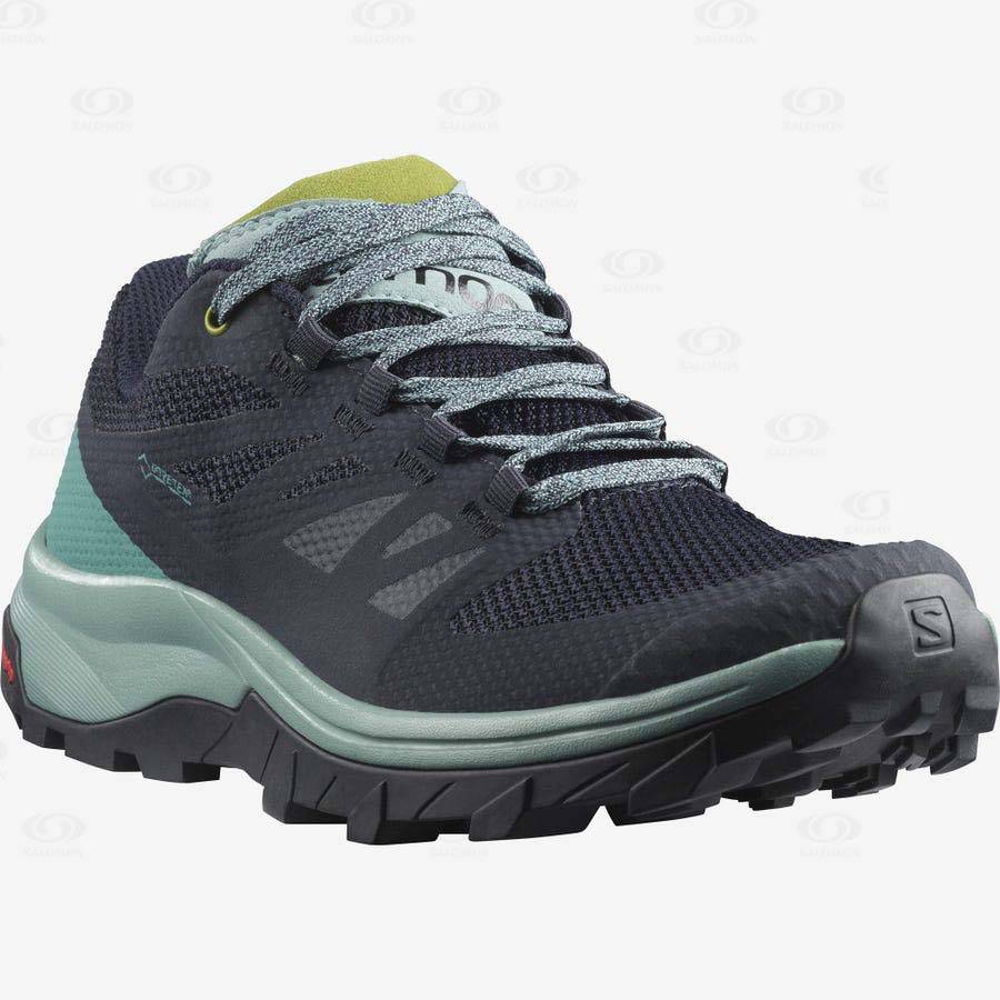 Salomon OUTLINE GORE-TEX Women's Waterproof Shoes Black / Green | AU-M2245