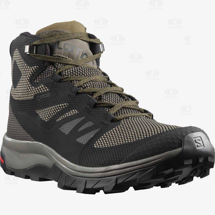 Salomon OUTLINE MID GORE-TEX Men's Hiking Boots Olive / Black | AU-M1160