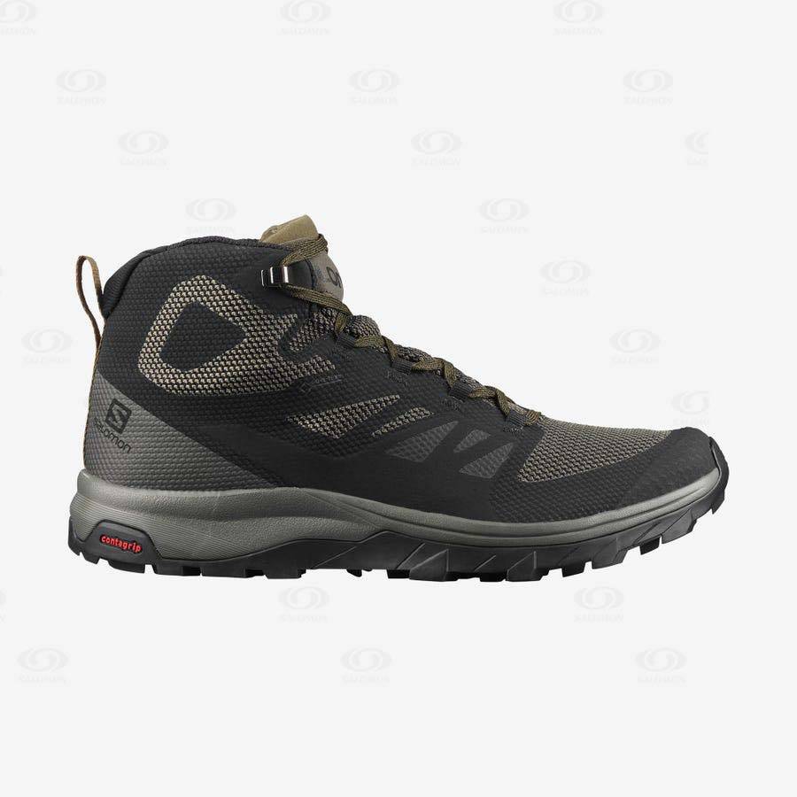 Salomon OUTLINE MID GORE-TEX Men\'s Hiking Boots Olive / Black | AU-M1160