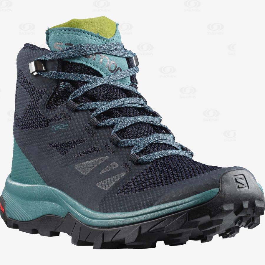 Salomon OUTLINE MID GORE-TEX Women's Hiking Boots Black / Green | AU-O1833