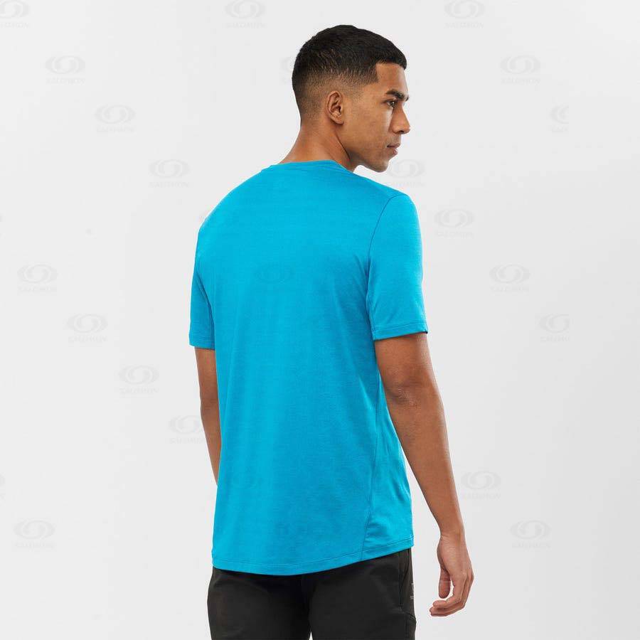 Salomon OUTLINE Men's T Shirts Blue | AU-O1406