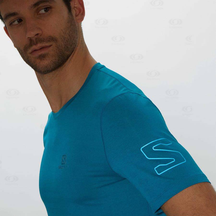 Salomon OUTLINE Men's T Shirts Blue | AU-O1406