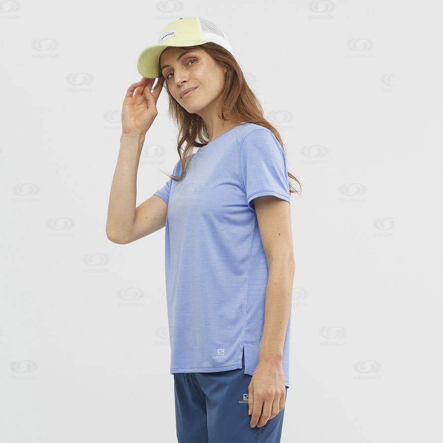 Salomon OUTLINE SUMMER Women's T Shirts Blue | AU-O1077