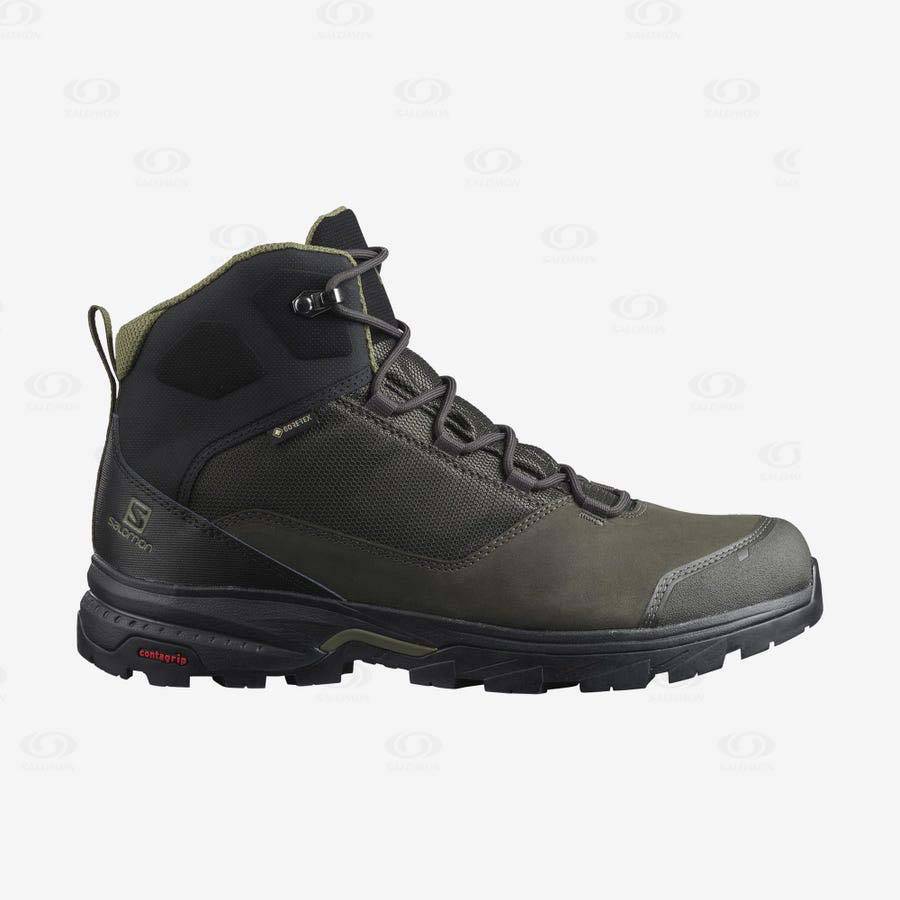 Salomon OUTWARD GORE-TEX Men\'s Hiking Boots Black / Olive | AU-wA1395