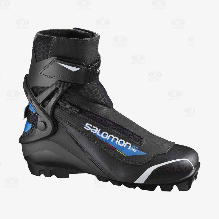 Salomon PRO COMBI PILOT Men\'s Ski Boots Black / Blue | AU-O1945