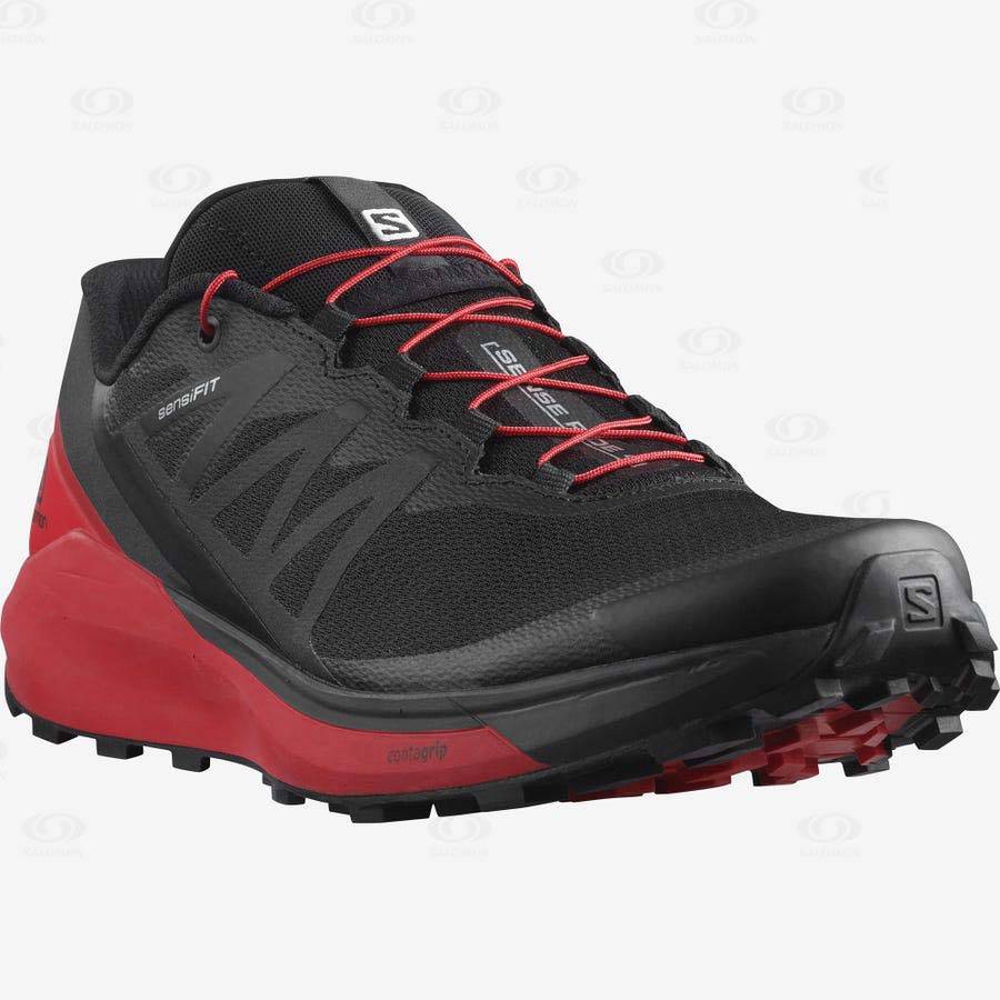 Salomon SENSE RIDE 4 Men's Trail Running Shoes Black / Red | AU-M1174