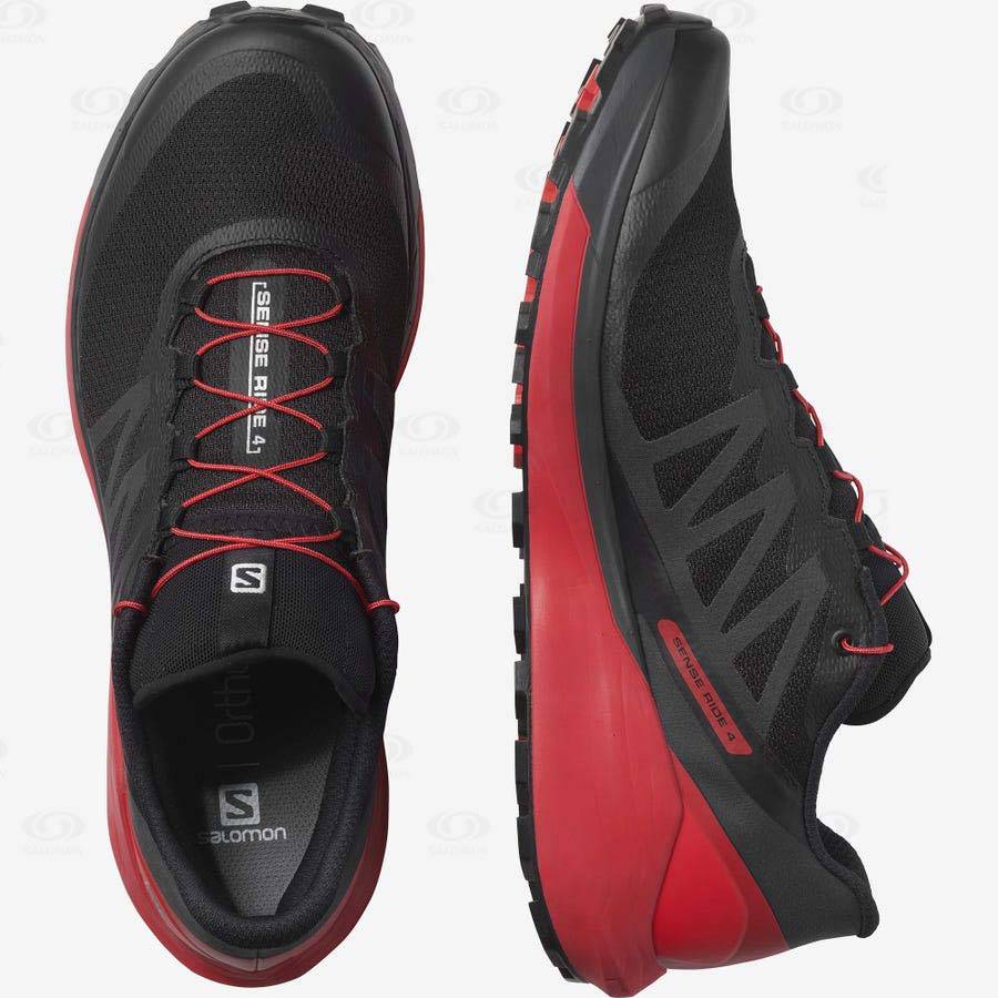 Salomon SENSE RIDE 4 Men's Trail Running Shoes Black / Red | AU-M1174