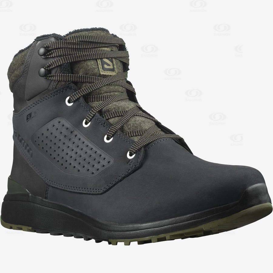 Salomon UTILITY WINTER CLIMASALOMON™ WATERPROOF Men's Winter Boots Black / Green | AU-S2227