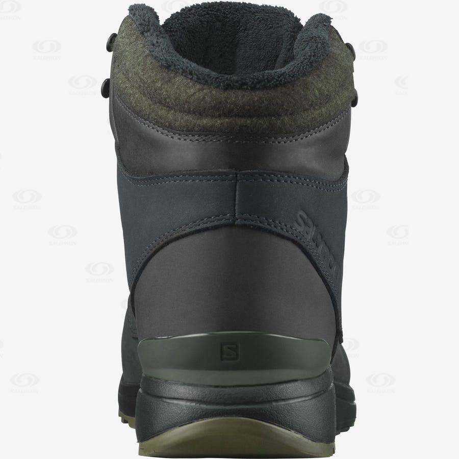 Salomon UTILITY WINTER CLIMASALOMON™ WATERPROOF Men's Winter Boots Black / Green | AU-S2227