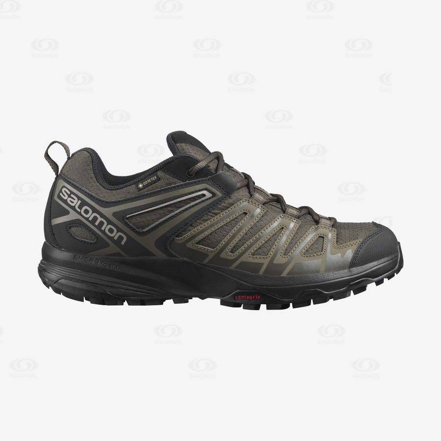 Salomon X CREST GORE-TEX Men\'s Hiking Shoes Black / Olive | AU-O2615