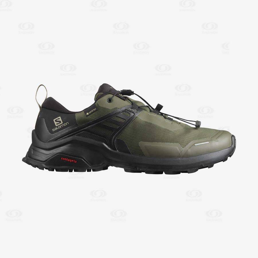 Salomon X RAISE GORE-TEX Men\'s Hiking Shoes Black / Olive | AU-O2260