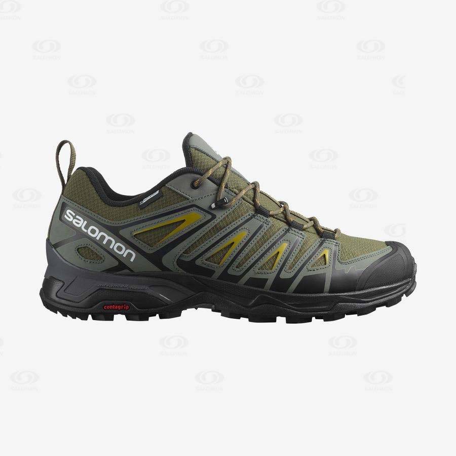 Salomon X ULTRA PIONEER CLIMASALOMON™ WATERPROOF Men\'s Hiking Shoes Olive / Black | AU-S1184