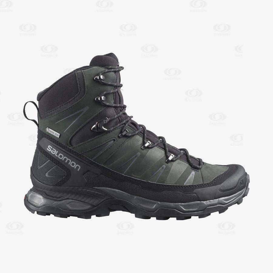 Salomon X ULTRA TREK GORE-TEX Men\'s Hiking Boots Grey / Black / Green | AU-S2150