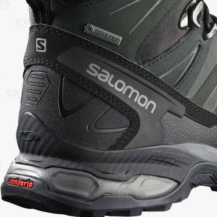 Salomon X ULTRA TREK GORE-TEX Men's Waterproof Shoes Grey / Black / Green | AU-O1768