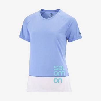 Salomon CROSS RUN GRAPHIC Women's T Shirts White / Blue | AU-W3350